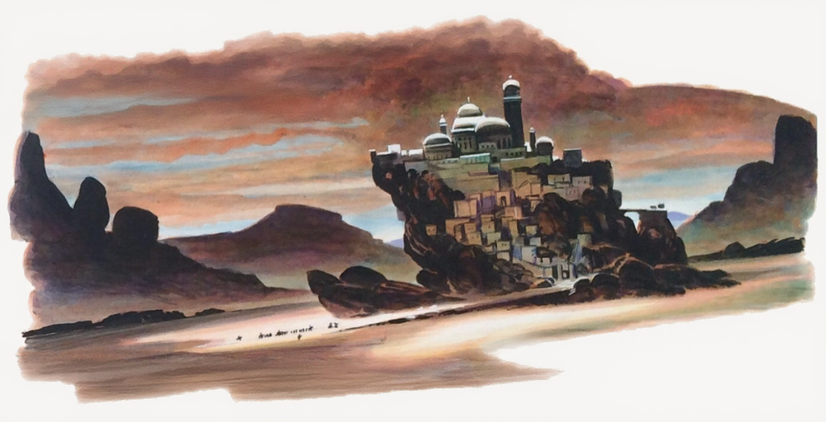 Fortress-city in the black wilderness. Oliver Frey (1977). The Trigan Empire.